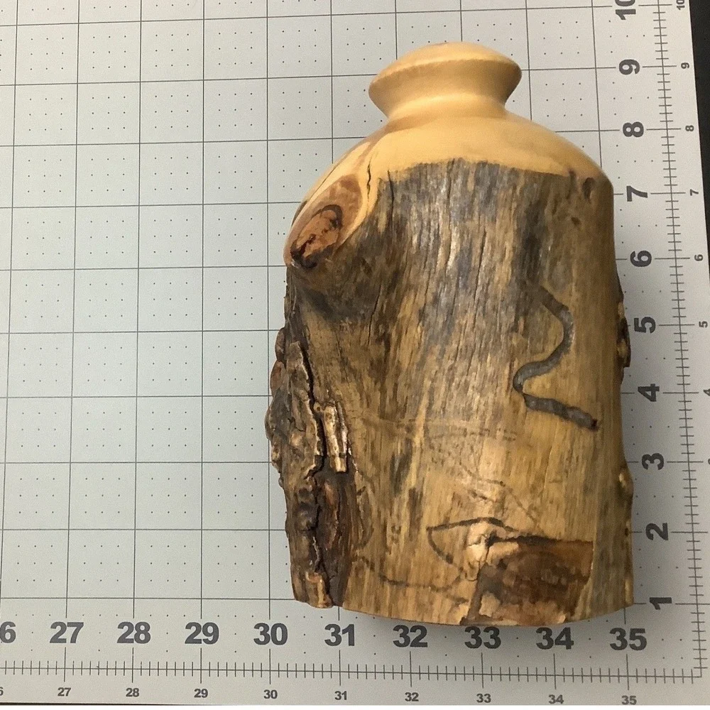 Vintage Live Edge Wood Vase Rustic Studio Art Burl Log Bud Vase w Glass Insert